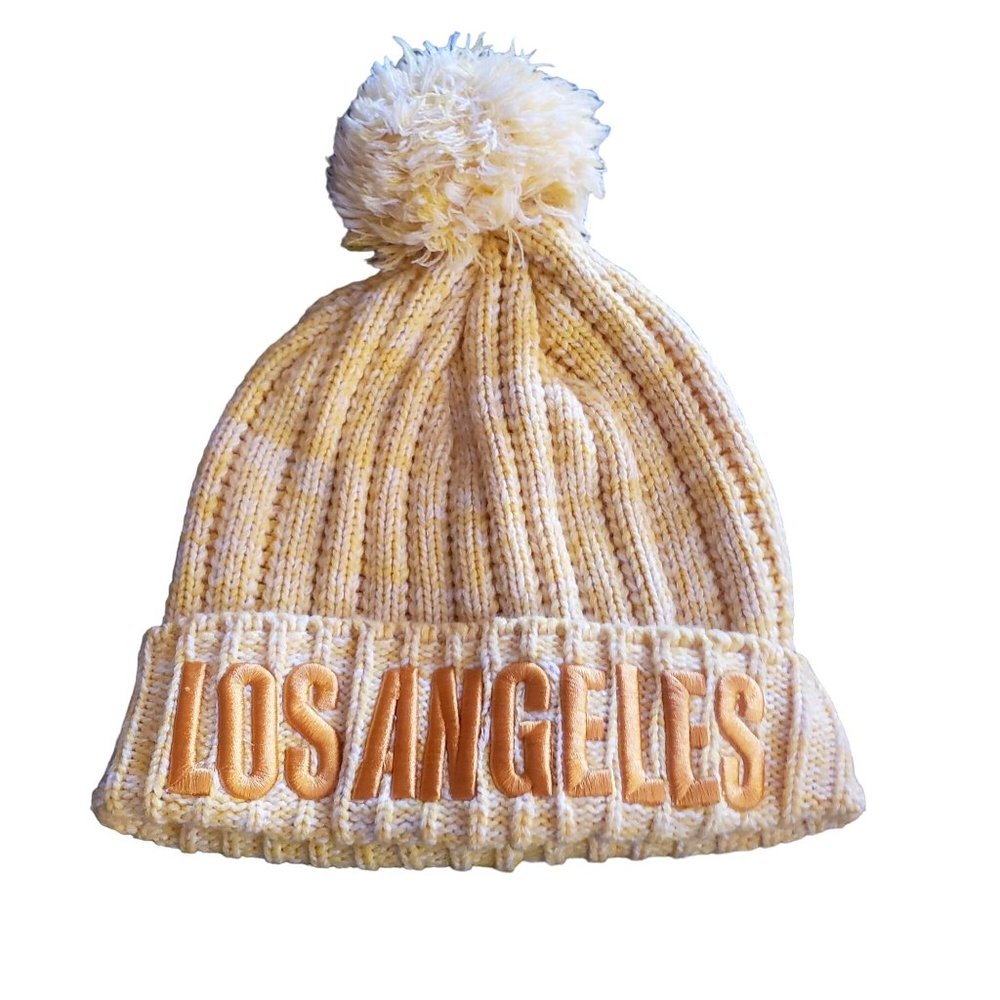 Los Angeles Beanie‎ cable knit embroidered white yellow